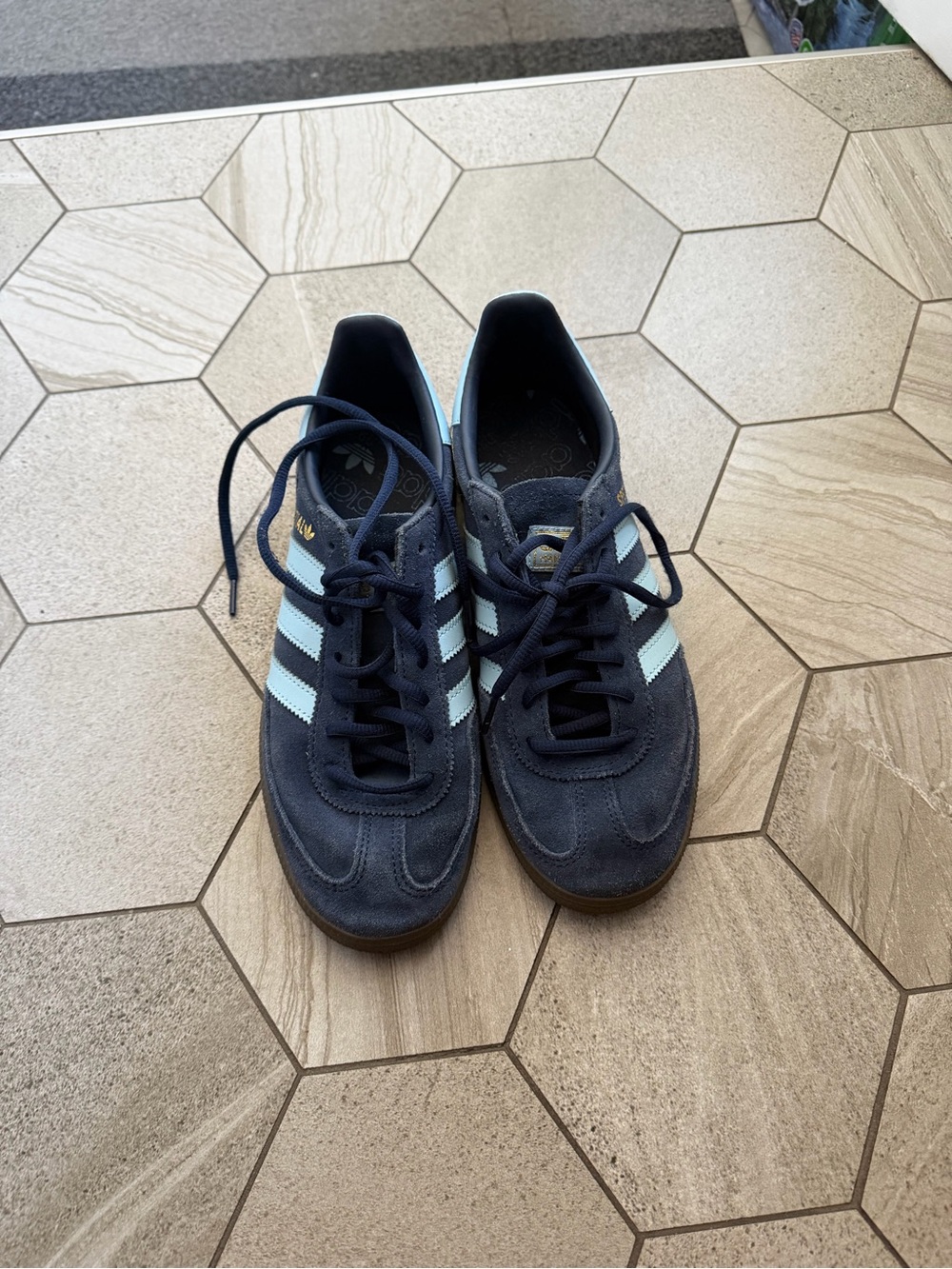 adidas Navy Suede Sneakers with Light Blue Stripes